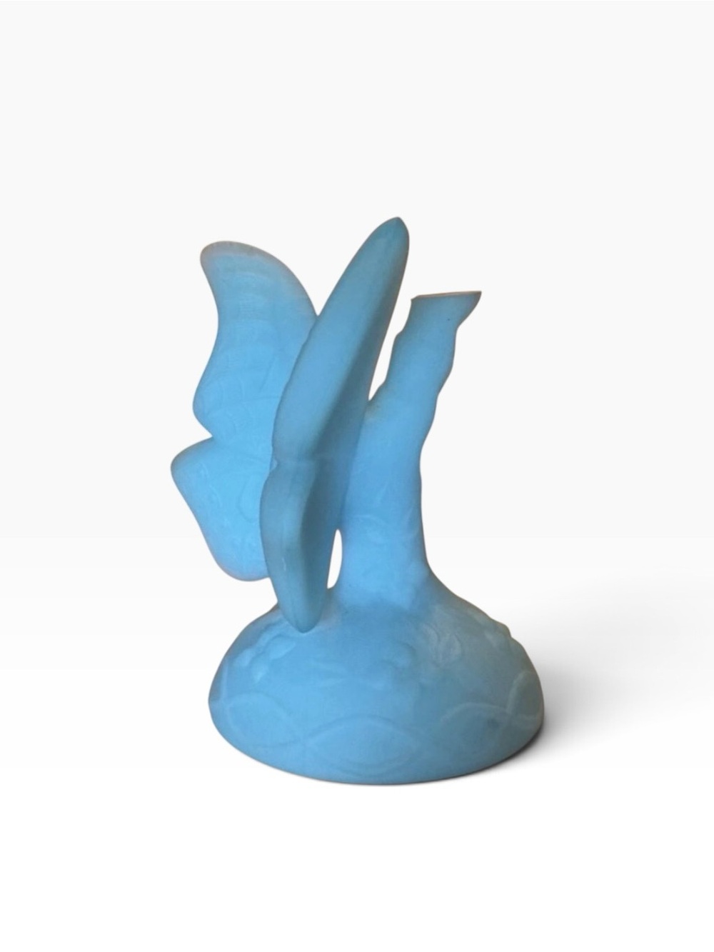 Vintage Fenton Blue Satin Art Glass Butterfly on Branch Ring Holder - Picture 2 of 2
